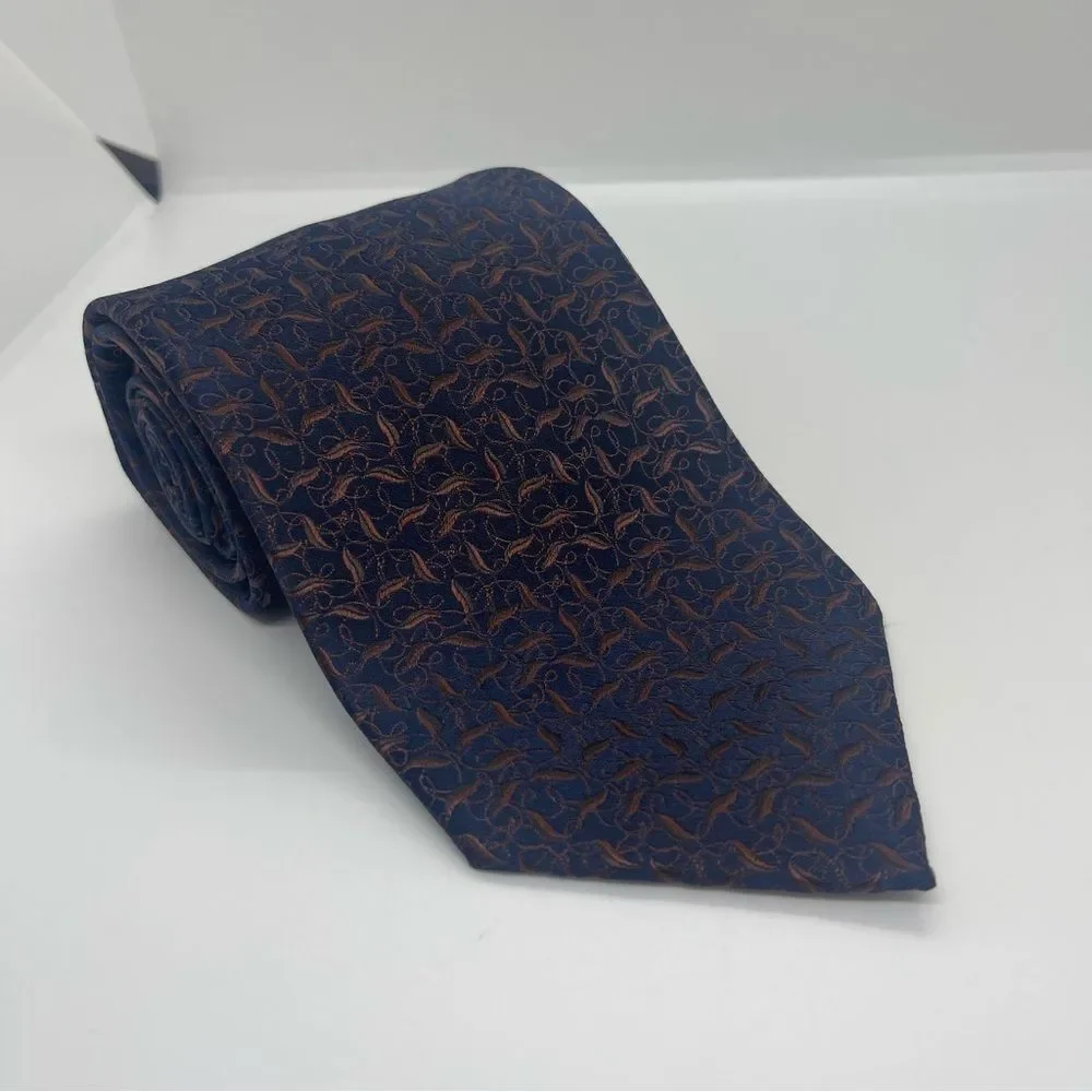 PINK LONDON Navy Copper Print Silk Necktie NWOT Career Office